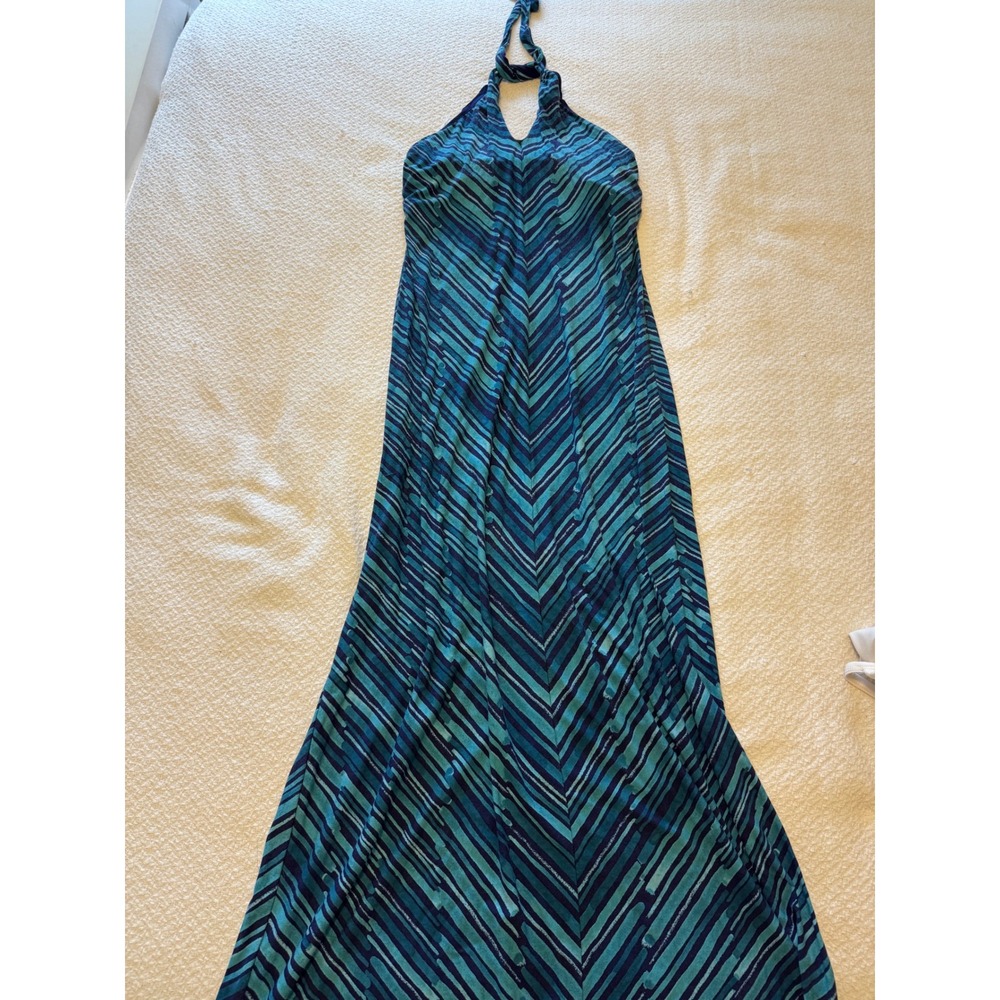 Tommy Bahama Blue Teal Chevron Stripe Halter Maxi Dress XS